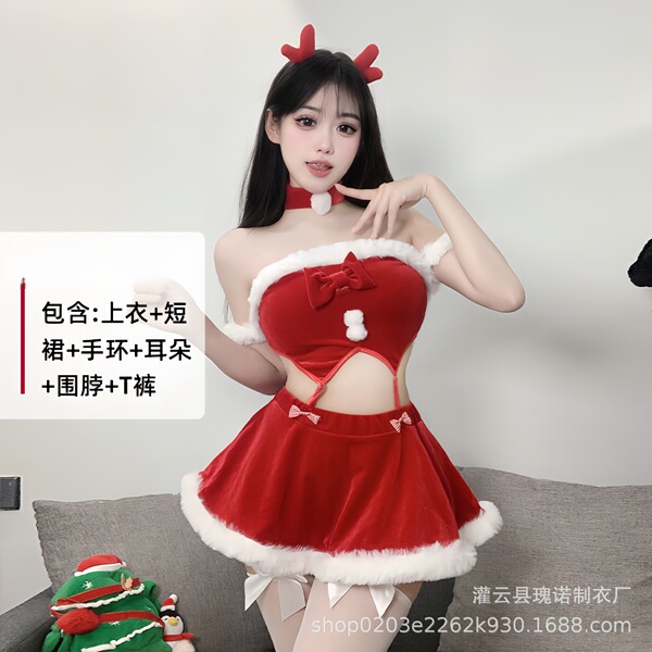 Plus Size New Year Eve Costume Set - Sexy Christmas Lingerie & Bunny Outfit for Women - 0323 Wine Red