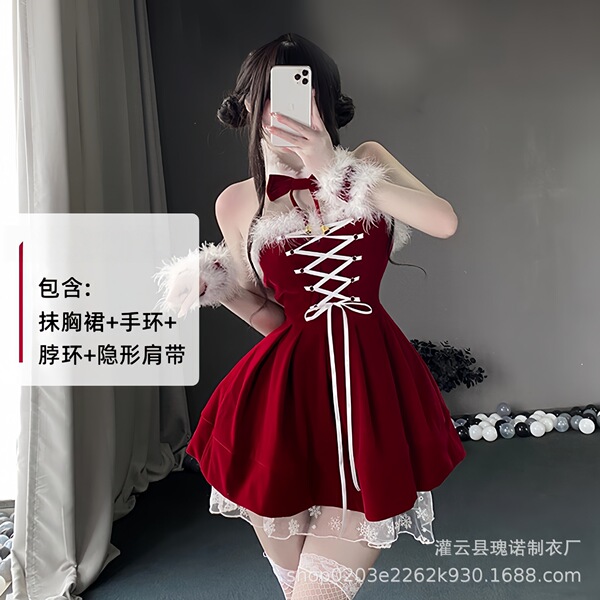 Plus Size New Year Eve Costume Set - Sexy Christmas Lingerie & Bunny Outfit for Women - 0326 Red