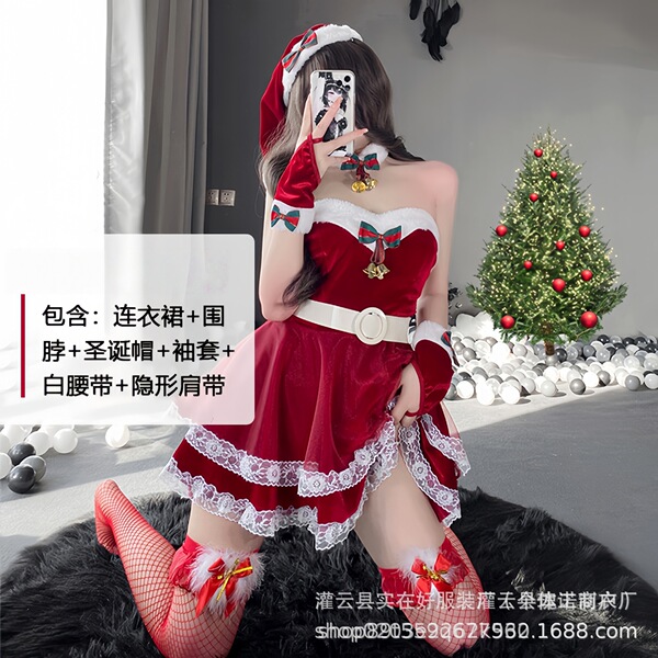 Plus Size Christmas Outfit Set - Sexy Holiday Lingerie & Bunny Costume for New Year's Eve - 0334 Wine Red
