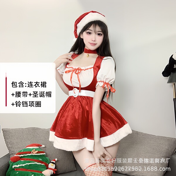 Plus Size Christmas Outfit Set - Sexy Holiday Lingerie & Bunny Costume for New Year's Eve - 0335 Wine Red