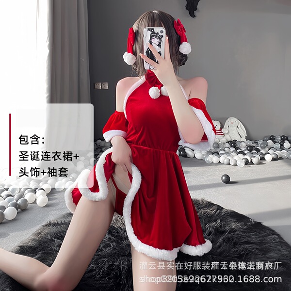 Plus Size Christmas Outfit Set - Sexy Holiday Lingerie & Bunny Costume for New Year's Eve - 0341 Wine Red