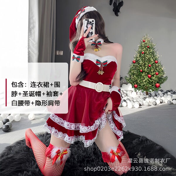 Plus Size New Year Eve Costume Set - Sexy Christmas Lingerie & Bunny Outfit for Women - 0343 Wine Red