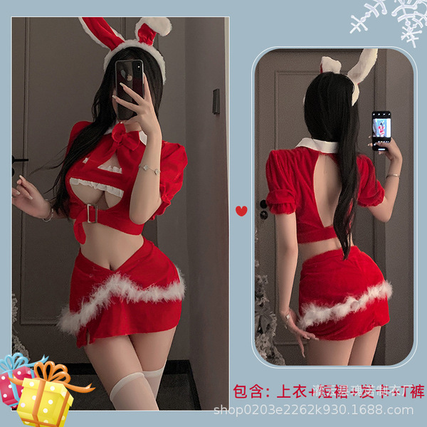 Plus Size New Year Eve Costume Set - Sexy Christmas Lingerie & Bunny Outfit for Women - 0350 Wine Red