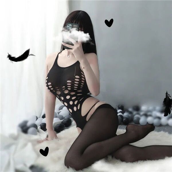 Qingran Sexy Sheer Mesh Bodysuit for Women - Transparent Lingerie Set with Open-Crotch Design, Seductive & Comfortable - 067 Black