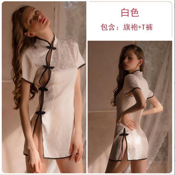 Sexy Summer Sleepwear for Women – Alluring Lace Sleep Dress, Sensual & Flirty Kimono-Style Nightgown - SKU_07_1326 White (Cheongsam T-shirt and Pants)
