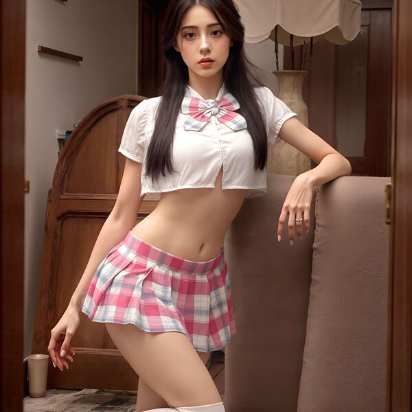 Japanese-Style Busty JK Uniform Set for Women – Waist-Revealing Pleated Skirt & Matching Top, No-Remove Lingerie Outfit - Xintao07