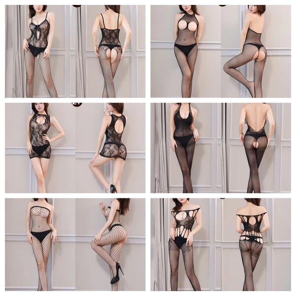Manny Night Seductive Lace Bodysuit Set - Sheer Mesh Open-Crotch Intimate Wear for Plus Size Women - 1+2+4+10+13+17【068+422+421+105+244+039】with eye mask and underwear