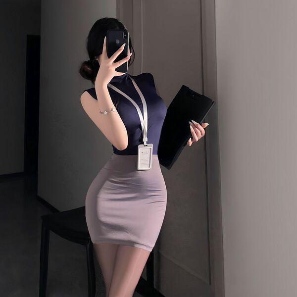 Pure & Tempting Lingerie Set - Secretary Skirt, Air Hostess Costume, Nightclub No-Remove Outfit