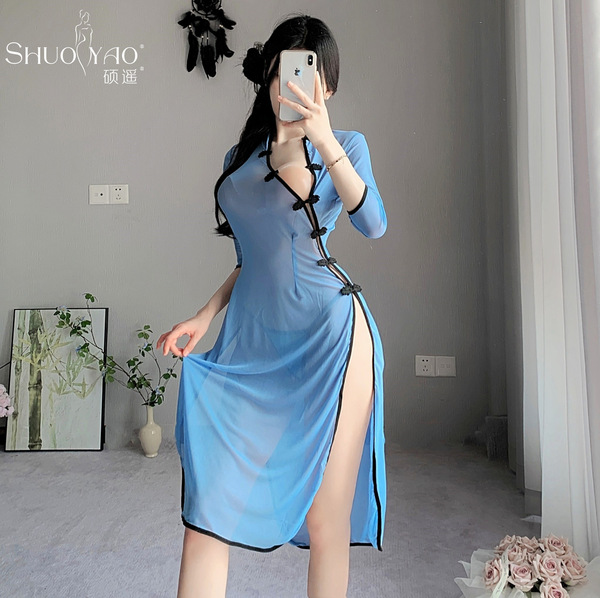 Shuoyao Vintage-Inspired Seductive Qipao Lingerie Set - Sheer Mesh Romantic Pure-Yu Style Outfit - 1112