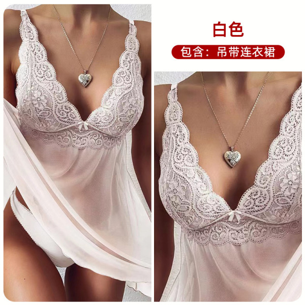 Elegant Lace Sheer Sleepwear Set for Women – Sexy Bridal & Date Night Lingerie Outfit - White