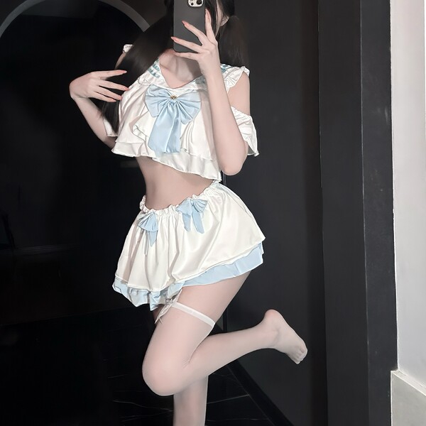 Chao Mu Schoolgirl JK Uniform Collection - Pure & Tempting Lingerie Set for Playful Elegance - 1140 Light Blue