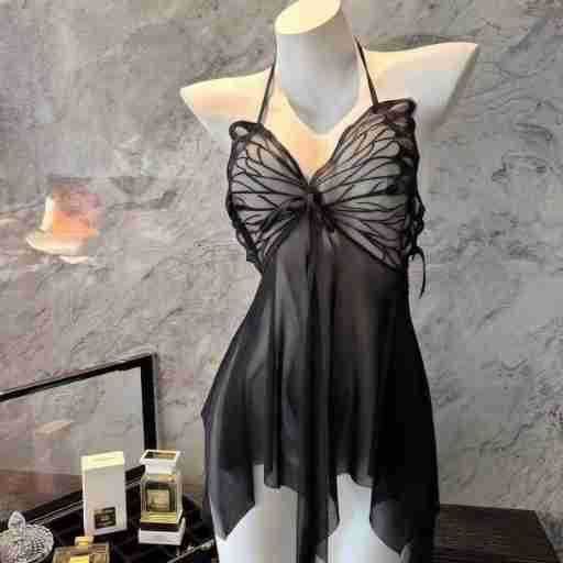 Sexy Backless Lace Sleep Dress with Butterfly Neck Strap - Sheer Mesh Lingerie Set for Women - black