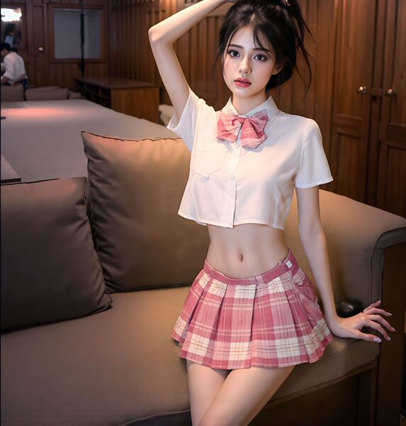 Japanese-Style Busty JK Uniform Set for Women – Waist-Revealing Pleated Skirt & Matching Top, No-Remove Lingerie Outfit - Raspberry Black Tea 12