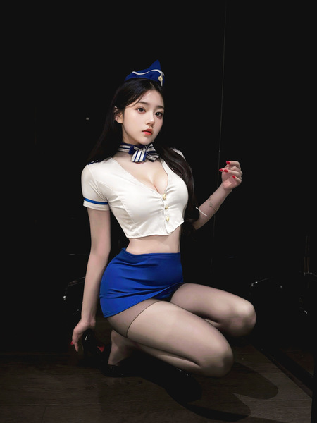 Manny Night Pure & Tempting Air Hostess Costume Set - Sexy Role Play Outfit for Women - Plus size in the pictured color [Suitable for 120-160 lbs]