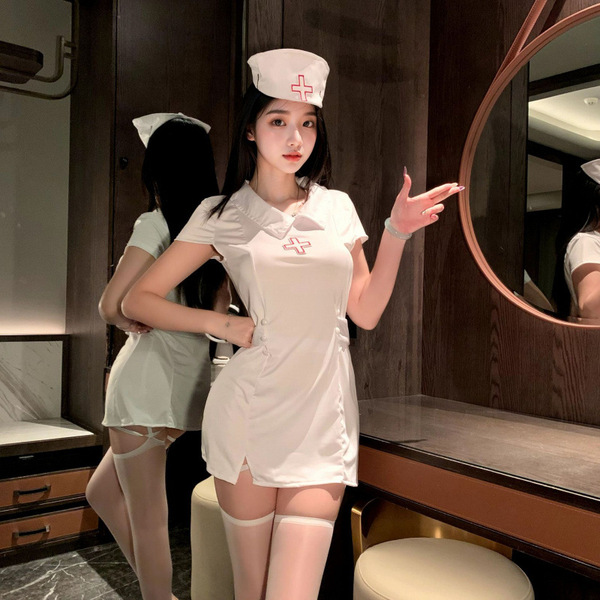 Sexy Flight Attendant Costume Set - Stretchy Role Play Lingerie Outfit with Bra & Skirt - 1200 White