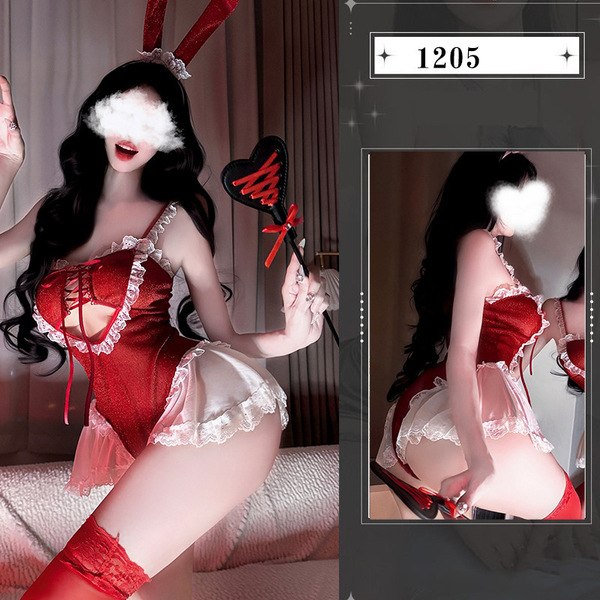 Sexy Christmas Bunny Costume for Women - Hot Catwoman Bodysuit Outfit, Festive Cosplay Lingerie Set - 1205+ Red Stockings