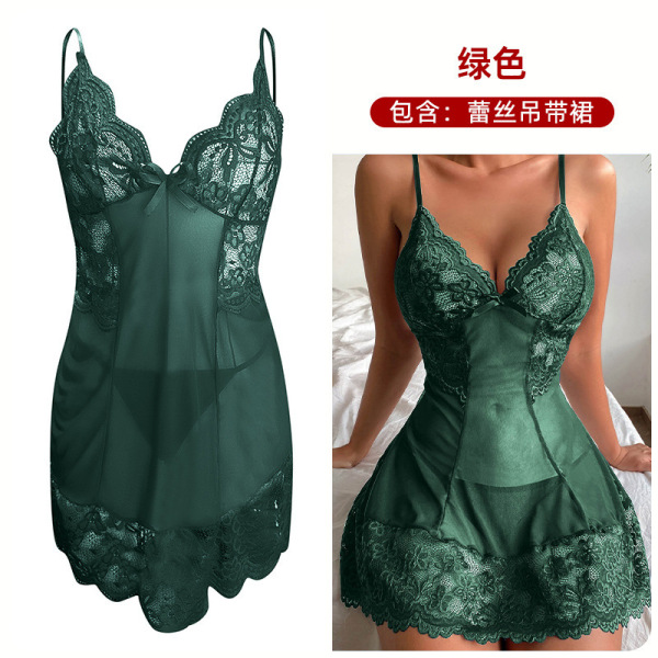 Sexy Lace Bodycon Dress – Elegant Heated Thermal Mini Dress for Women, Wholesale Erotic Lingerie for Amazon & eBay - Dark green