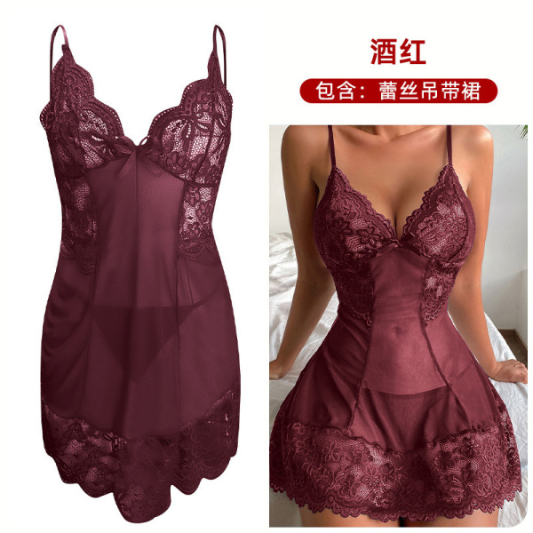 Sexy Lace Bodycon Dress – Elegant Heated Thermal Mini Dress for Women, Wholesale Erotic Lingerie for Amazon & eBay - Dark red