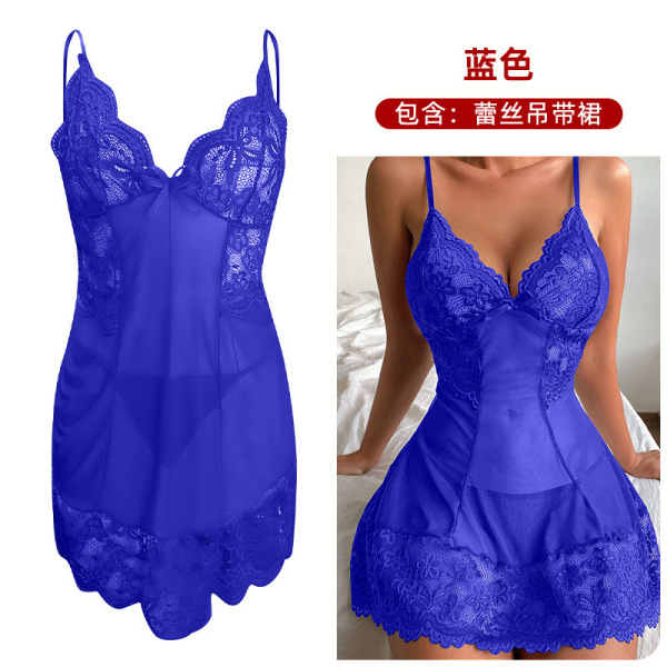Sexy Lace Bodycon Dress – Elegant Heated Thermal Mini Dress for Women, Wholesale Erotic Lingerie for Amazon & eBay - blue