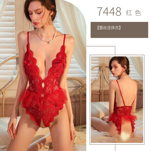 Sensual Lace Bodysuit 2025 - Backless Low-Cut Sexy One-Piece Lingerie, Drop-Ship Ready - red