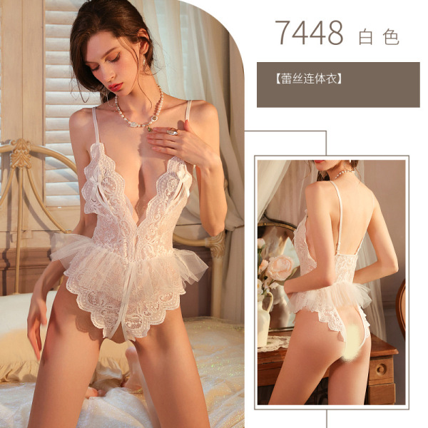 Sensual Lace Bodysuit 2025 - Backless Low-Cut Sexy One-Piece Lingerie, Drop-Ship Ready - White