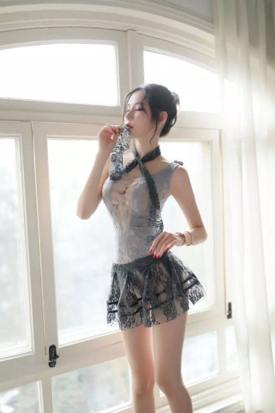Mannyqing Sensual Lace Bodysuit with Sheer Mesh Tights Set - Sexy Backless Knit Satin Nightwear Outfit - 153