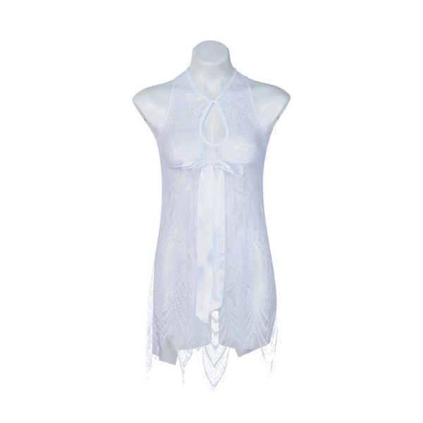 Sexy Lace Sheer Sleepwear for Women – Backless Mesh Nightgown with Elegant Cutouts, Premium Intimate Lingerie - Special White