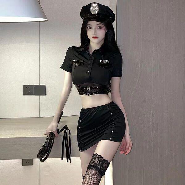 Suoqing Police Uniform Lingerie Set - Sexy Short Skirt Costume for Women, Naughty Officer Role Play Outfit