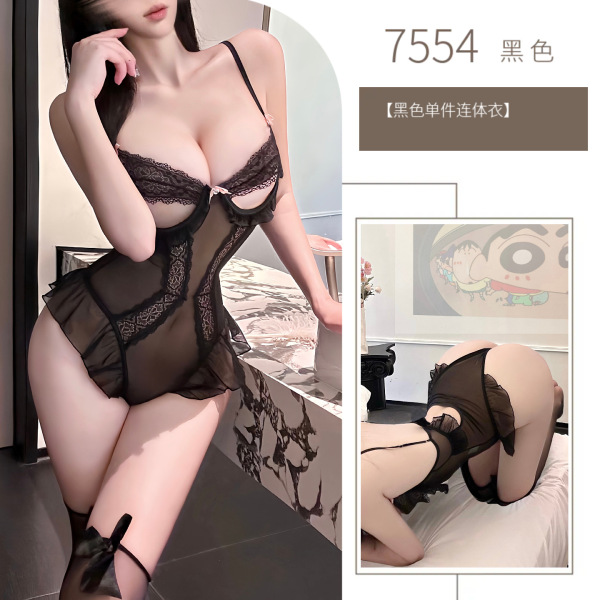 Lace Bodysuit for Women - Sexy Sheer Mesh High-Waisted Tight-Fit Bodysuit, Elegant Seductive Outfit for Small Bust - black