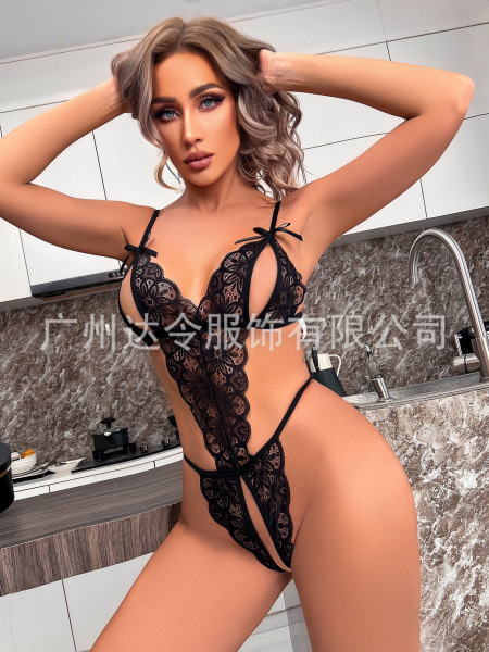 Luxury Lace Bodysuit for Women – Sheer Sexy Intimate Lingerie, European Style Erotic Underwear for Adults - black