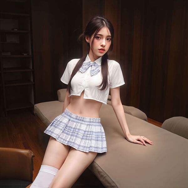 Japanese-Style Busty JK Uniform Set for Women – Waist-Revealing Pleated Skirt & Matching Top, No-Remove Lingerie Outfit - Qingruo 18