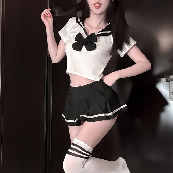 Chao Mu Schoolgirl JK Uniform Collection - Pure & Tempting Lingerie Set for Playful Elegance - 1837 Black