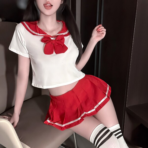 Chao Mu Schoolgirl JK Uniform Collection - Pure & Tempting Lingerie Set for Playful Elegance - 1837 Red