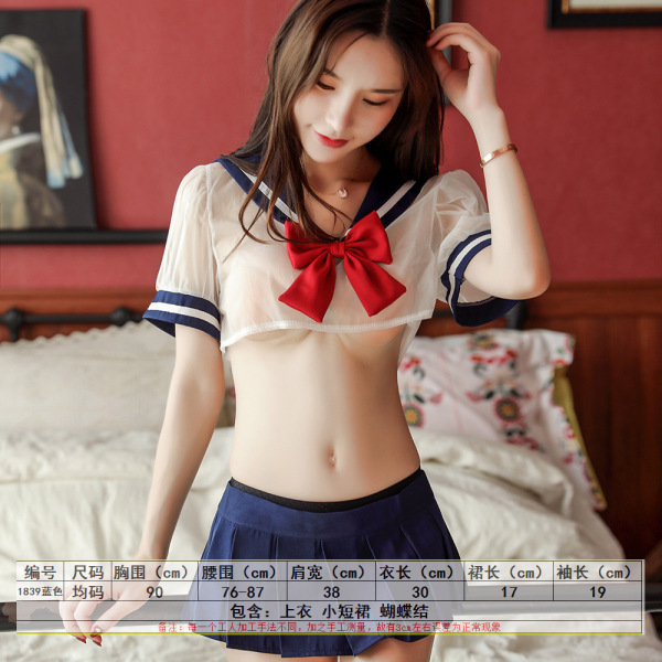 Sexy Schoolgirl Costume Set - Plaid Skirt with Bow, Cute & Seductive Role Play Outfit for Parties & Cosplay - 1839 - Blue Student Suit