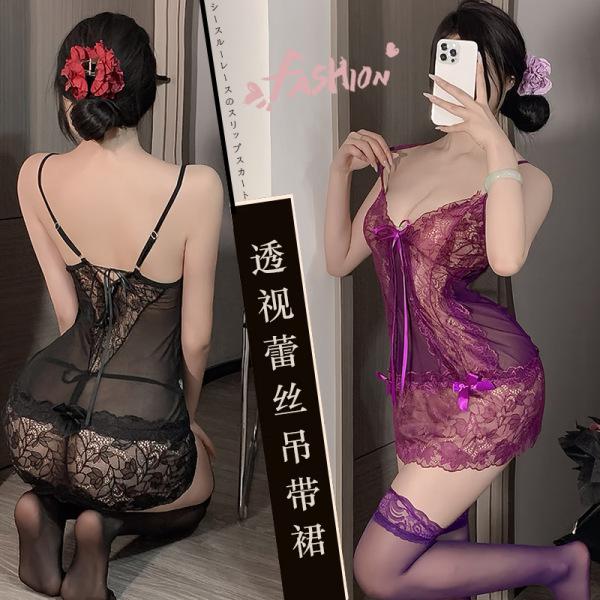 Luxury Pure-Seduction Lace Sleep Dress for Women – Elegant Sheer Babydoll Nightgown with Adjustable Straps
