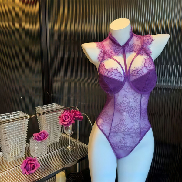 Plus Size Sexy Lingerie Set - Seductive Lace Sleepwear & Roleplay Costume, Pure Temptation QQNY Style - Purple