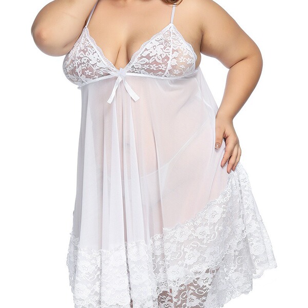 Sexy lace sleep dress for plus size women, elegant design with delicate lace details, perfect nightgown for busty and curvy f...