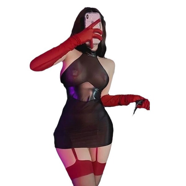 Sexy Midnight Lingerie Set for Curvy Women - No-Remove Seductive Outfit, Plus Size Up to 200 lbs - Product Image