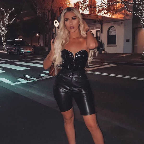 Sexy backless pu bodysuit for women, trendy european-american style fall winter outfit, perfect for bold fashion statements.