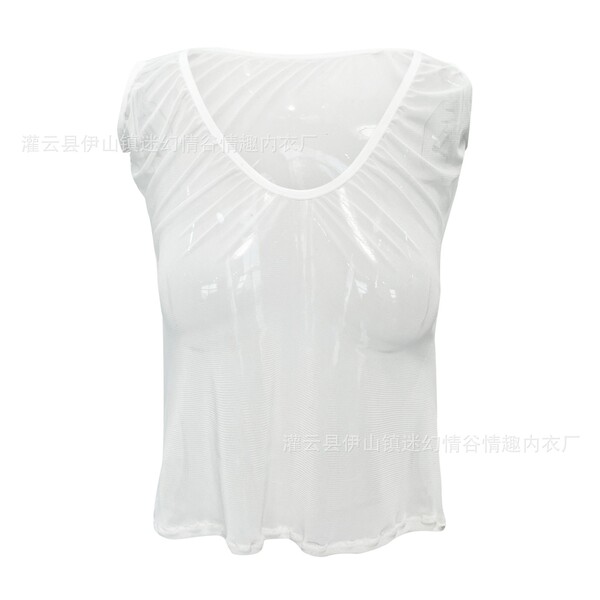 White sheer mesh crop top with lace trim, stylish and sexy design for womens lingerie outfits.