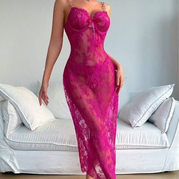 Elegant floral lace slip dress with adjustable straps, perfect for a sexy yet sophisticated look.