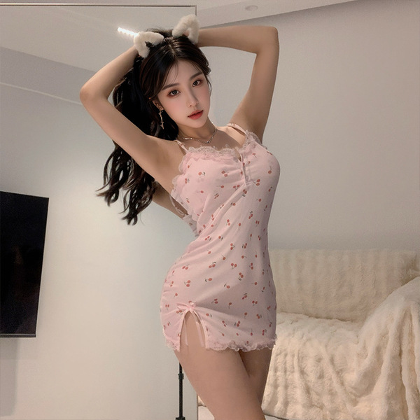 Sexy 2025 backless lace sleep dress for women, featuring deep v cut and floral mesh design with sheer cutouts, perfect for in...