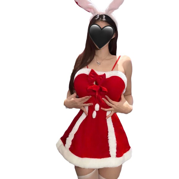 Guiyun 2025 christmas snow bunny party lingerie set – elegant princess-themed costume outfit featuring a red dress with white...