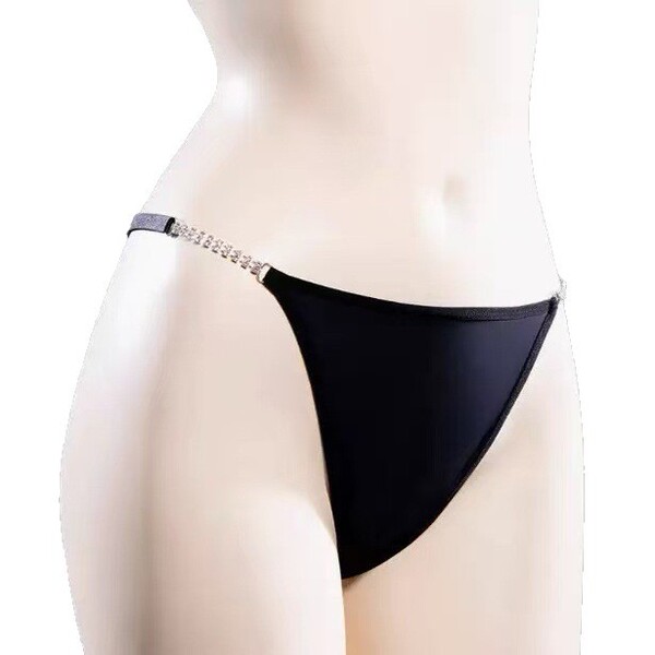Black low-rise high-slit cotton briefs with delicate embellishments, offering seamless design and breathable comfort for wome...