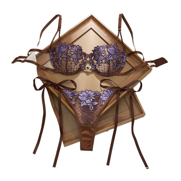 2026 luxury lingerie set: sheer lace bra & thong with satin ribbons – sexy pure-temptation outfit for women