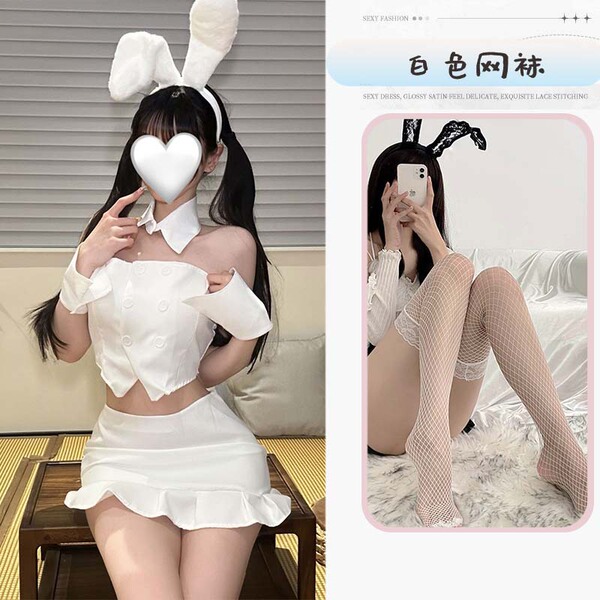 Sexy maid outfit with bunny ears, perfect for plus-size women seeking cute japanese-style lingerie and a pure-seductive look.
