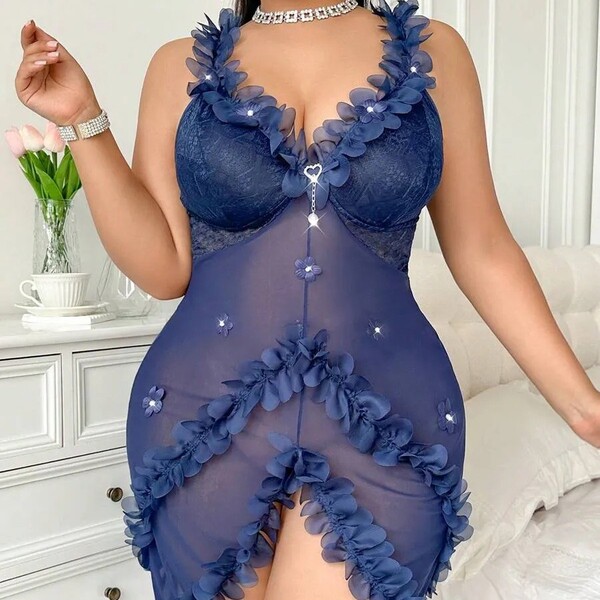 Yimenglan 2026 sheer mesh lace sexy sleep dress – valentine’s day romantic lingerie nightgown for women, featuring elegant la...