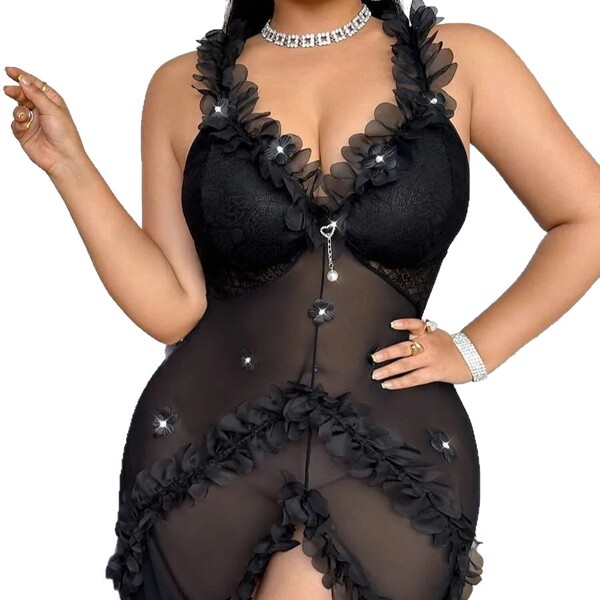 Yimenglan 2026 sheer mesh lace sexy sleep dress – valentine’s day romantic lingerie nightgown for women, featuring elegant fl...