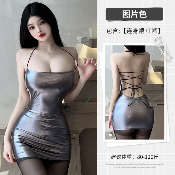Sexy Student Uniform Set - JK Style Plaid Pleated Skirt & Top, Cute Yet Seductive Outfit for Adults - TB 2071 Silver