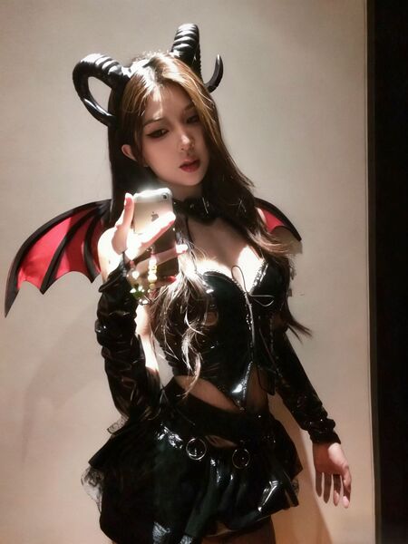 Sexy Anime Devil Lingerie Set - PU Leather Corset with Cut-Outs & Ties, Seductive Pure-Allure Costume - 2075 Outfit [Top + Skirt + Gloves + 2 Armbands + 4 Garter Belts]